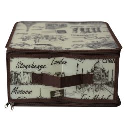 12 Wholesale Home Basics Cities Medium Zippered Plastic Storage Box, Brown