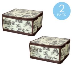 12 Wholesale Home Basics Cities Medium Zippered Plastic Storage Box, Brown