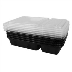 12 Wholesale Home Basic 10 Piece 2 Compartment BpA-Free Plastic Meal Prep Containers, Black