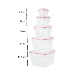 12 pieces of Home Basics 10 Piece Locking Square Plastic Food Storage Containers With Ventilated SnaP-On Lids, Red