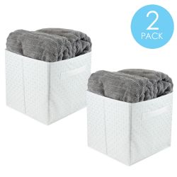 12 Wholesale Home Basics Metallic Diamond Collapsible NoN-Woven Storage Cube, White