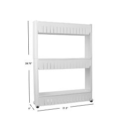 4 pieces Home Basics 3 Tier Plastic Storage Tower With Wheels, White - Storage & Organization