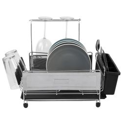 4 pieces of Michael Graves Design Deluxe Extra Large Capacity Stainless Steel Dish Rack With Wine Glass Holder, Black