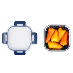 12 Wholesale Michael Graves Design Square 17 Ounce High Borosilicate Glass Food Storage Container With Plastic Lid, Indigo