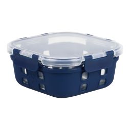 12 pieces of Michael Graves Design Square 27 Ounce High Borosilicate Glass Food Storage Container With Plastic Lid, Indigo