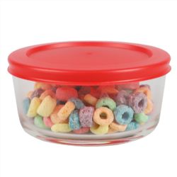 12 Wholesale Home Basics Round 16 Oz. Borosilicate Glass Food Storage Container With Red Lid