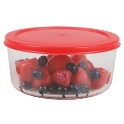 12 pieces of Home Basics Round 32 Oz. Borosilicate Glass Food Storage Container With Red Lid
