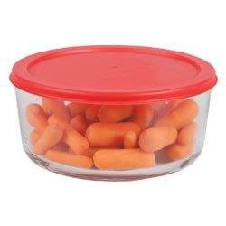12 pieces of Home Basics Round 55 Oz. Borosilicate Glass Food Storage Container With Red Lid