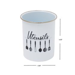 12 Wholesale Home Basics Utensils Metal Cutlery Holder With Steel Rim, White