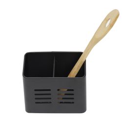 12 Wholesale Home Basics  Dual Compartment Stainless Steel Cutlery Holder, Black