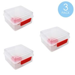 12 Wholesale Home Basics Locking MultI-Compartment Plastic Lunch Box With Small Food Storage Container, Red