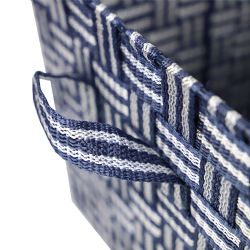 6 Wholesale Home Basics Striped Medium Woven Strap Open Bin, Blue