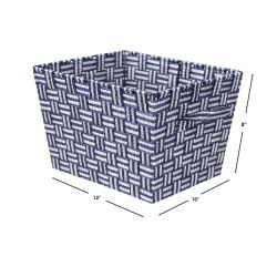 6 Wholesale Home Basics Striped Medium Woven Strap Open Bin, Blue