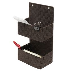 6 Wholesale Home Basics 2 Tier Hanging Woven Bins, Brown