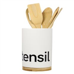 6 pieces of Home Basics Ceramic Utensil Holder With Bamboo Base