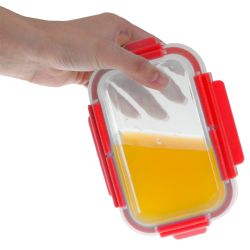 12 Wholesale Home Basics Leak Proof  35oz. Rectangle Glass Food Storage Container With AiR-Tight Plastic Lid, Red
