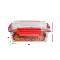 12 Wholesale Home Basics Leak Proof  35oz. Rectangle Glass Food Storage Container With AiR-Tight Plastic Lid, Red