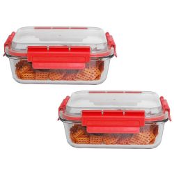12 Wholesale Home Basics Leak Proof  35oz. Rectangle Glass Food Storage Container With AiR-Tight Plastic Lid, Red