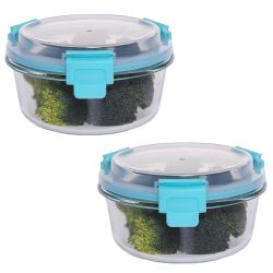 12 pieces of Home Basics Leak Proof 13 Oz.  Round Borosilicate Glass Food Storage Container With AiR-Tight Plastic Lid, Turquoise