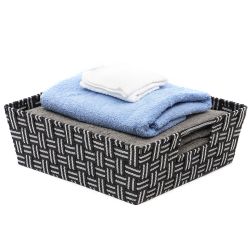 6 pieces of Home Basics Striped Large Woven Strap Open Bin, Black