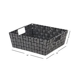 6 pieces of Home Basics Striped Large Woven Strap Open Bin, Black