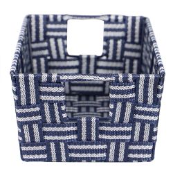 6 Wholesale Home Basics Striped Small Woven Strap Open Bin, Blue