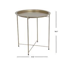 6 Wholesale Home Basics Foldable Round MultI-Purpose Side Accent Metal Table, Brushed Gold