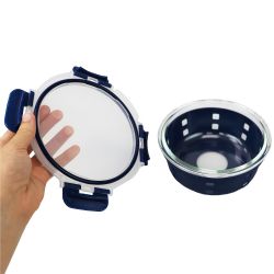 12 Wholesale Michael Graves Design Round 21 Ounce High Borosilicate Glass Food Storage Container With Plastic Lid, Indigo