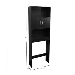 Home Basics  3 Tier Wood Space Saver Over The Toilet Bathroom Shelf  With Open Shelving And Cabinets, Espresso - Storage & Organization