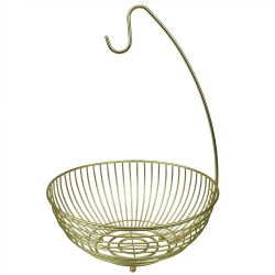 12 Wholesale Home Basics Halo Steel Fruit Basket With Banana Hanger, Gold