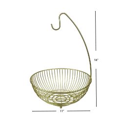 12 Wholesale Home Basics Halo Steel Fruit Basket With Banana Hanger, Gold