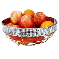 12 Wholesale Home Basics Pave Large Capacity Decorative NoN-Skid Steel Fruit Bowl, Chrome