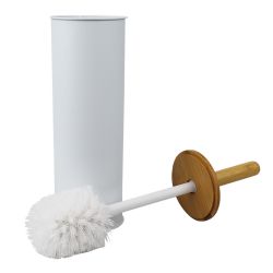 12 Wholesale Home Basics Steel  Hideaway Toilet Brush Holder With Bamboo Top, White
