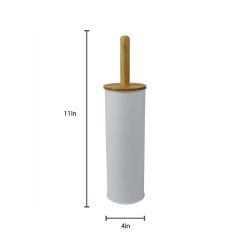 12 Wholesale Home Basics Steel  Hideaway Toilet Brush Holder With Bamboo Top, White