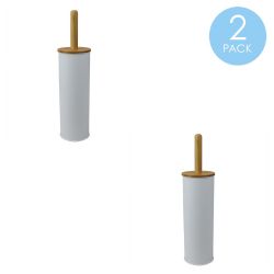 12 Wholesale Home Basics Steel  Hideaway Toilet Brush Holder With Bamboo Top, White