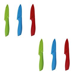 12 Wholesale Home Basics 3.5" Stainless Steel Paring Knife With Soft Grip Plastic Handles And Matching Protective Knife Storage Covers, (set Of 3), MultI-Color