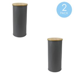 12 Wholesale Home Basics Large 2.2 Ml Tin Canister With Bamboo Lid, Grey