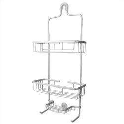 6 Wholesale Home Basics 2 Tier Aluminum Suction Shower Caddy With Extra Long Baskets With Integrated Hooks And Soap Tray, Grey
