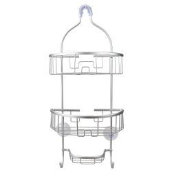 6 Wholesale Home Basics Modern Geometric 2 Tier  Aluminum Suctioned Shower Caddy With Integrated Hooks And Soap Tray, Grey