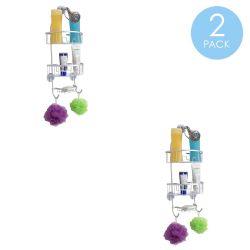 6 Wholesale Home Basics Modern Geometric 2 Tier  Aluminum Suctioned Shower Caddy With Integrated Hooks And Soap Tray, Grey