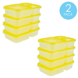 12 Wholesale Home Basics 3 Section Plastic Food Storage Containers, (set Of 4), Yellow