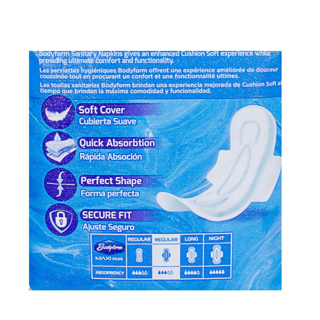 24 pieces of Bodyform Cushion Soft Regular Maxipads With Wings -12 Ct.