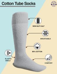 Yacht & Smith Men's Cotton 31 Inch Terry Cushioned Athletic Black Tube Socks Size 13-16