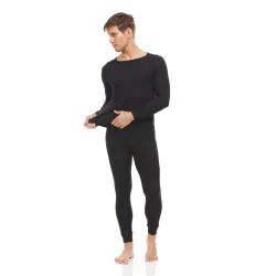 Yacht & Smith Mens Cotton Heavy Weight Waffle Texture Thermal Underwear Set Black Size 2xl