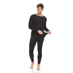 Yacht & Smith Mens Cotton Heavy Weight Waffle Texture Thermal Underwear Set Black Size 2xl