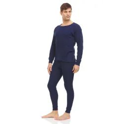 Yacht & Smith Mens Cotton Heavy Weight Waffle Texture Thermal Underwear Set Navy Size L