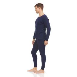 Yacht & Smith Mens Cotton Heavy Weight Waffle Texture Thermal Underwear Set Navy Size L