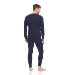 Yacht & Smith Mens Cotton Heavy Weight Waffle Texture Thermal Underwear Set Navy Size L
