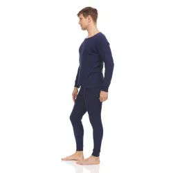 12 Sets Yacht & Smith Mens Cotton Heavy Weight Waffle Texture Thermal Underwear Set Navy Size M - Mens Thermals