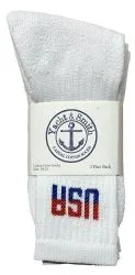 Yacht & Smith Men's Cotton Terry Cushioned Athletic White Usa Crew Socks Size 13-16